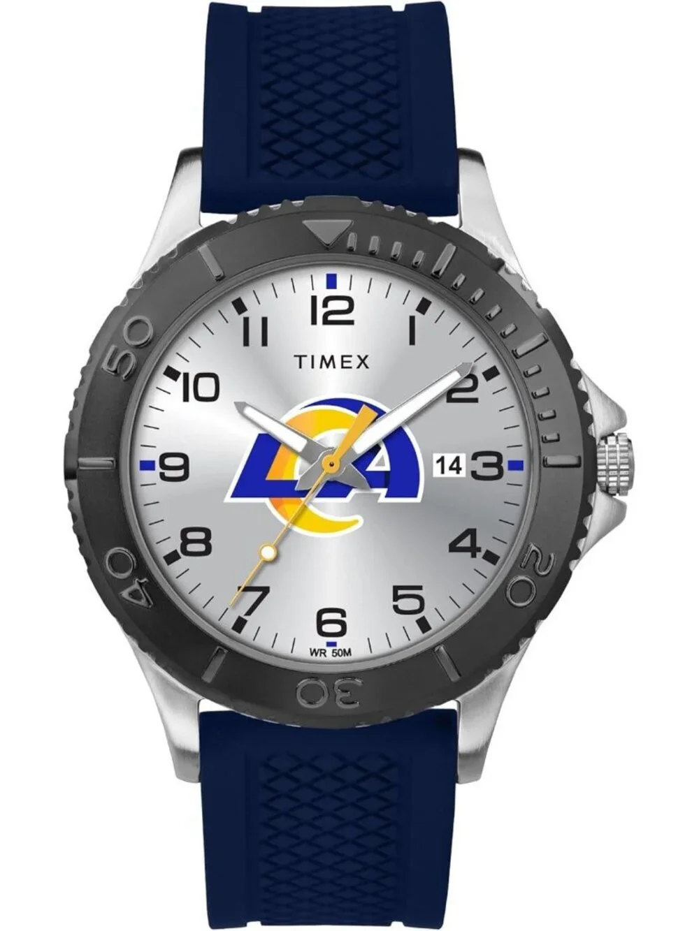 Men's Silver Blue Rubber Band Analog NFL Gamer Los Angeles Rams Luminant Watch